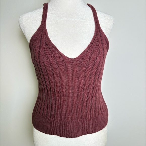ANTHROPOLOGIE Cropped Ribbed Sweater Tank Top Maroon NEW w TAGS S - Picture 1 of 15